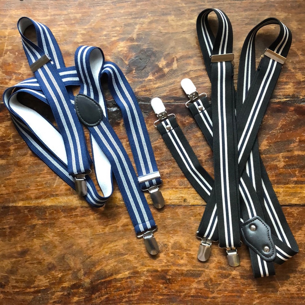 Men’s black and blue stripe clasp suspenders